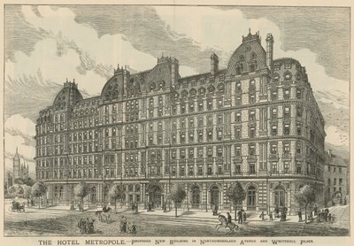 Hotel Metropole, proponowany nowy budynek przy Northumberland Avenue i Whitehall Place autorstwa English School