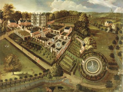 Dom i ogród w Llanerch Hall, Denbighshire, ok. 1662-72 autorstwa English School