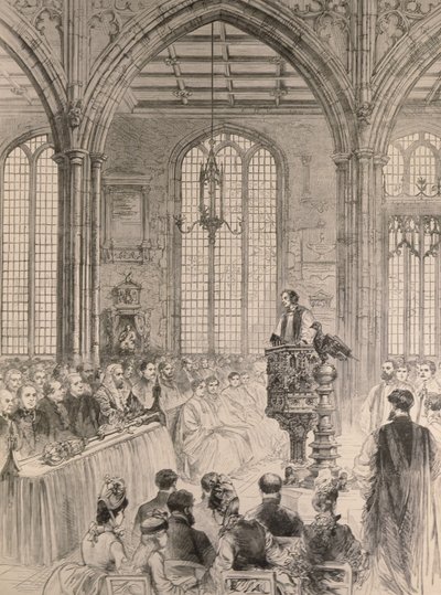Izba Gmin uczestnicząca w państwowym nabożeństwie jubileuszowym w kościele St. Margarets w Westminster, z The Illustrated London News, 28 maja 1887 r. autorstwa English School
