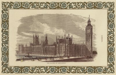 Houses of Parliament w Londynie (kolorowe grawerowanie) autorstwa English School