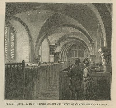Hugenoci w Anglii: francuski kościół w podziemiach lub krypcie katedry w Canterbury autorstwa English School