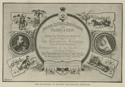 Imperial Institute: Zaproszenie na ceremonię otwarcia autorstwa English School