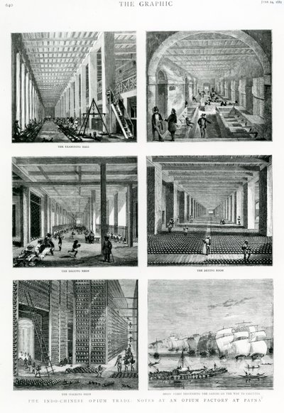 Indo-chiński handel opium: notatki w fabryce opium w Patna, zaczerpnięte z The Graphic, 1882 autorstwa English School