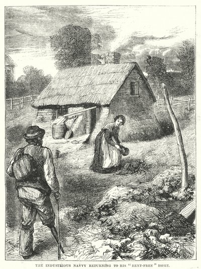 Pracowity Navvy powracający do swojego "bezczynszowego" domu (grawerunek) autorstwa English School