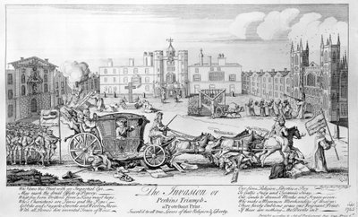 Inwazja lub Triumf Perkinsa - druk protestancki, przypisywany wszystkim prawdziwym miłośnikom ich religii i wolności, 1745 autorstwa English School