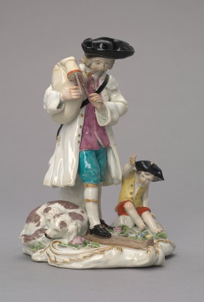 Muzyk wędrowny, wyprodukowany przez fabrykę porcelany Chelsea w Anglii, ok. 1756 r. autorstwa English School