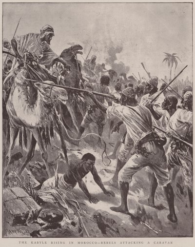 Powstanie Kabyle w Maroku, buntownicy atakujący karawanę (litografia) autorstwa English School