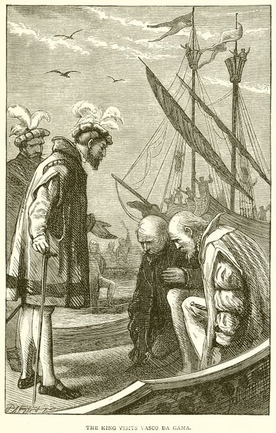 Król odwiedza Vasco da Gama autorstwa English School