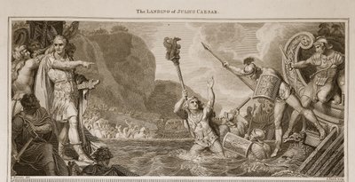 The Landing of Julius Caesar, ilustracja z David Hume The History of England, wyd. R. Bowyer, Londyn, 1812 r. autorstwa English School