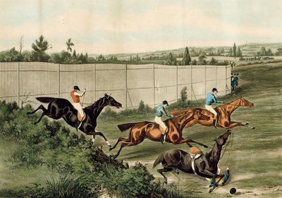 Ostatni płot, reprezentujący ostatnią przeszkodę, która odbyła się na torze wyścigowym Hippodrome, Kensington, Londyn autorstwa English School