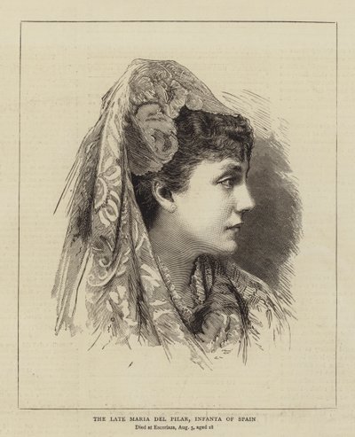 Późna Maria del Pilar, Infantka Hiszpanii (rycina) autorstwa English School