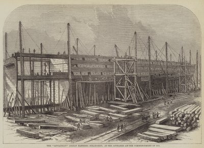 Statek parowy „Lewiatan” (Wielki Wschód) w postaci, w jakiej pojawił się na początku 1855 r. (rycina) autorstwa English School