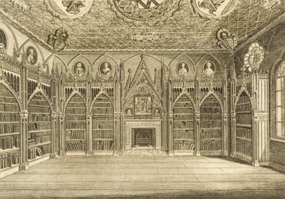 Biblioteka, grawerowana przez Godfreya, z Opisu Wzgórza Truskawkowego Horacego Walpole