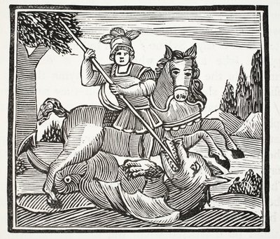 Życie i śmierć św. Jerzego, szlachetnego czempiona Anglii, ilustracja z książki Chap-books of the Eighteenth Century Johna Ashtona, wyd. 1882 autorstwa English School