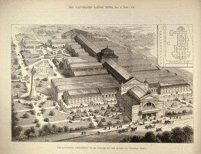 Wystawa w Liverpoolu, która ma zostać otwarta przez królową, z The Illustrated London News, 5 sierpnia 1886 r autorstwa English School