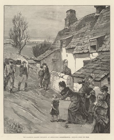 Wybuch w kopalni Llanerch w Abersychan, Monmouthshire, sprowadzający do domu umarłych (grawerowanie) autorstwa English School