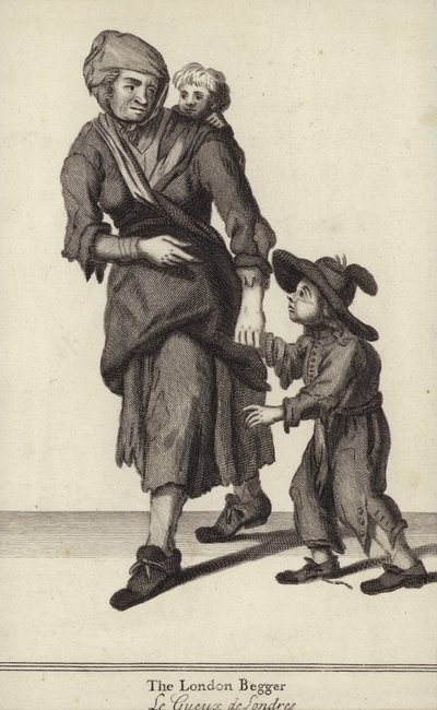 Londyński żebrak (grawerowanie) autorstwa English School