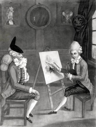 Malarz makaronów lub Billy Dimple pasujący do jego obrazu, opublikowany przez Bowles and Carver, 1772 (mezzotinta) autorstwa English School