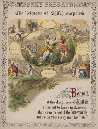 Dziewczyna z Shiloh zaskoczona (kolorowy grawerunek) autorstwa English School
