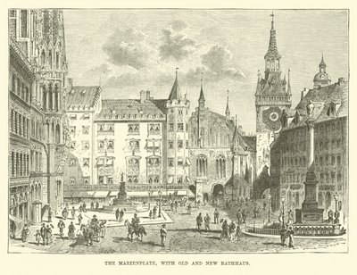 Marienplatz ze starym i nowym ratuszem autorstwa English School