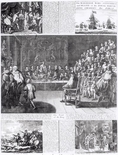 Małżeństwo, wojny, cierpienie i śmierć królewskiego męczennika króla Karola I, druk Henry Overton i J. Hoole (rycina) (zdjęcie Bundw) autorstwa English School