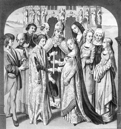 Małżeństwo Henryka VI i Małgorzaty Anjou, grawerowane przez Freeman autorstwa English School