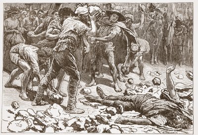 Męczeństwo Konstantyna z Samosaty, ilustracja z „Historii protestantyzmu” Jamesa Aitkena Wylie (1808-1890), wyd. 1878 (grawerowanie) autorstwa English School