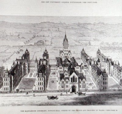 Szpital Marylebone, Notting Hill, otwarty przez księcia i księżną Walii, z The Illustrated London News, 7 lutego 1881 autorstwa English School