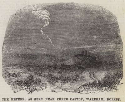 Meteor widziany w pobliżu zamku Corfe, Wareham, Dorset (rycina) autorstwa English School