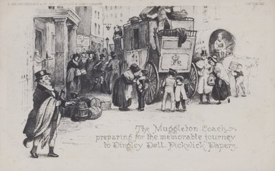 Trener Muggleton przygotowujący się do niezapomnianej podróży do Dingley Dell, Pickwick Papers (zdjęcie czarno-białe) autorstwa English School