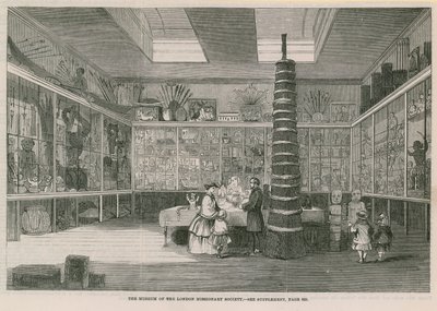 Muzeum Londyńskiego Towarzystwa Misyjnego na Bloomfield Street, opublikowane w Illustrated London News, 25 czerwca 1859 r. autorstwa English School
