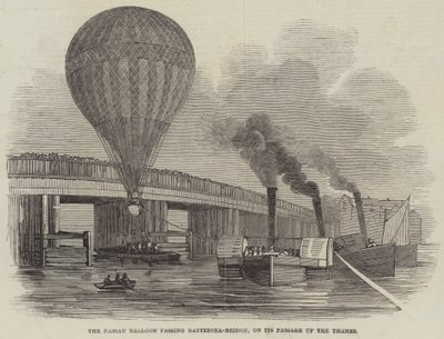 Balon Nassau mijając Battersea-Bridge, w jego przejściu w górę Tamizy (rycina) autorstwa English School