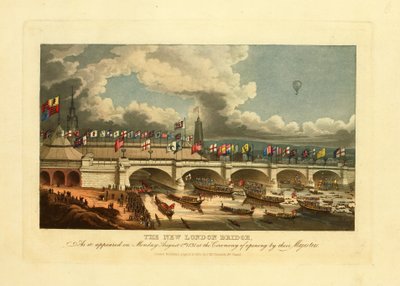 Most New London w postaci, w jakiej pojawił się w poniedziałek 1 sierpnia 1831 r. podczas ceremonii otwarcia przez ich Królewskie Mości, 1831 r. autorstwa English School