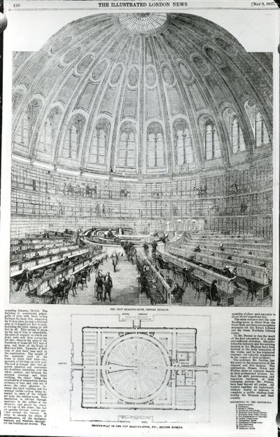 The New Reading-Room, British Museum, opublikowana w The Illustrated London News, 9 maja 1857 autorstwa English School