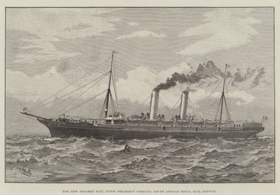 The New Steamer Scot, Union Steamship Company, South African Royal Mail Service (grawerowanie) autorstwa English School