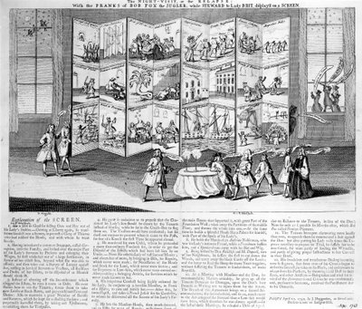 Nocna wizyta lub nawrót: z żartami Boba Lisa żonglera podczas Stewarda dla Lady Britannia, wyświetlany na ekranie, 1742 autorstwa English School