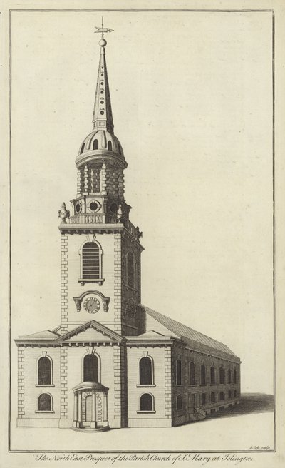 North East Prospect kościoła parafialnego St Mary w Islington autorstwa English School