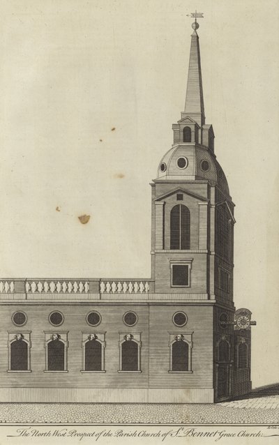 North West Prospect kościoła parafialnego St Benet Gracechurch, Londyn autorstwa English School