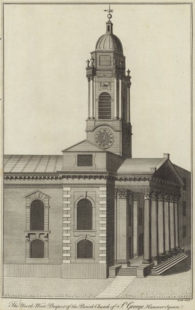 North West Prospect kościoła parafialnego św. Jerzego, Hanover Square, Londyn autorstwa English School