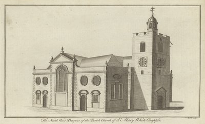 North West Prospect kościoła parafialnego St Mary Whitechapel, Londyn autorstwa English School