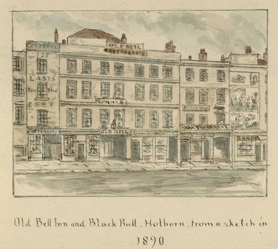 The Old Bell Inn and Black Bull, Holborn, Londyn (wc na papierze) autorstwa English School