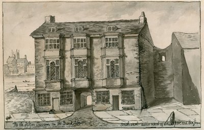 Karczma Stary Sokół od strony Banku, jak pojawiła się w 1805 r. autorstwa English School