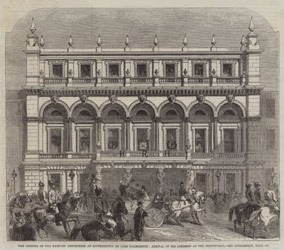 Otwarcie Hartley Institution w Southampton przez Lorda Palmerstona, Przybycie Jego Lordowskiej Mości w Instytucie (grawerowanie) autorstwa English School