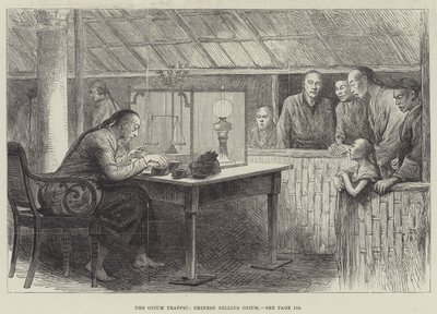 The Opium Traffic, chińska sprzedaż Opium (grawerowanie) autorstwa English School