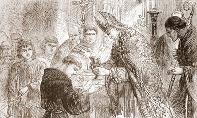 Święcenia kapłańskie Lutra, ilustracja z Historii protestantyzmu Jamesa Aitkena Wylie (1808-1890), wyd. 1878 autorstwa English School
