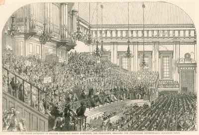Kongres Pokojowy w Exeter Hall, prezydent Sir David Brewster odczytuje przemówienie inauguracyjne autorstwa English School