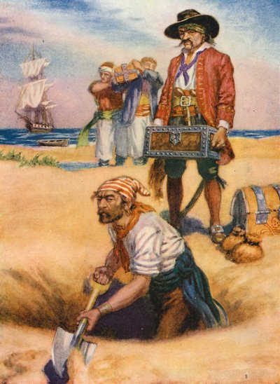 Skarb piratów (kolorowa litografia) autorstwa English School