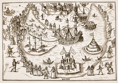 The Pond at Elvetham podczas wizyty królowej Elżbiety, z The Honorable Entertainment podarowanego Queens Majestie in Prgresse w Elvetham w Hampshire przez Right Honble hrabiego Hertford, 1591 ( autorstwa English School