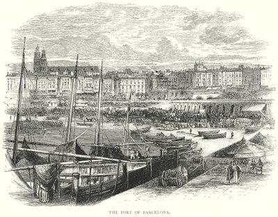 Port w Barcelonie (grawerunek) autorstwa English School