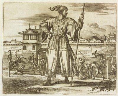 Naczelny generał armii chińskiej, ilustracja z opisu ambasad w Chinach, 1690 autorstwa English School